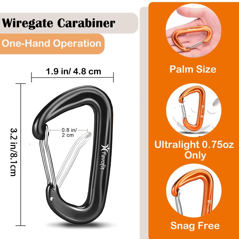 Favofit 12kN Heavy Duty Carabiner Clips - Favofit 4-Pack 7075 Aluminum Small Carabiners with Snag-Free Wiregate - Lightweight D Ring Keychain Clip for Hammocks Camping Hiking Dog Leash - Image 2